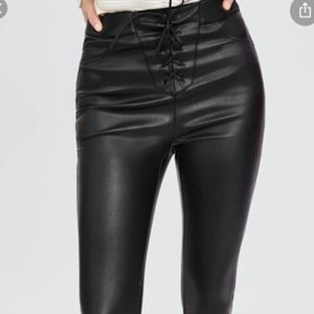 ZARA High Rise Lace Up Skinny Faux Leather Pants Legging Black